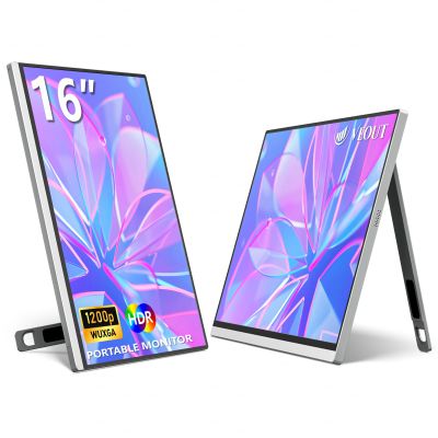 Veout External Second Screen for MacBook Pro (Silver), 1920x1200 IPS 16 inch Travel Monitor with Aluminum Metal Stand, Dual Type-C/Mini HDMI 16:10 Portable Display for iMac/Laptop/Mini PC