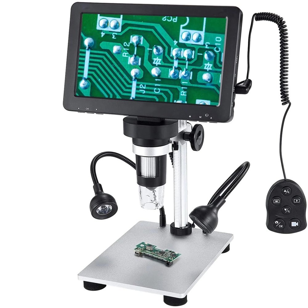 LVFXQRXO Digital Microscope 1200X Magnification, 1080P Video Microscope with Wired Remote, 7 Inch Adjustable Screen, PC View Windows & Mac OS Compatible