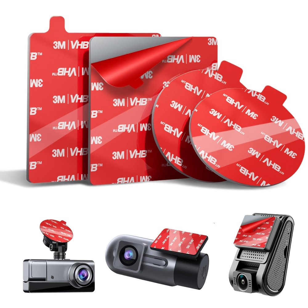 3M VHB Double Sided Adhesive Sticky Pads for Dash Cam 4PCS, 2.83" Square & 2.2" Round Heat-Resistant Heavy Duty Mounting Tape Kit, Universal Car Windshield Sticker for GPS/DashCamera Suction Cup Mount