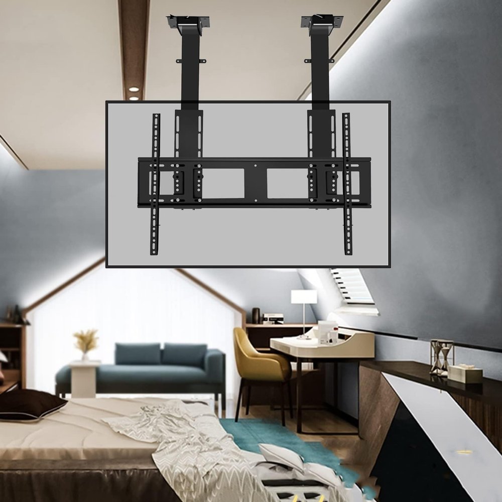 LCD TV Floor Stand - Electric TV Ceiling Mount, Height Adjustable TV Stand,With Memory Setting And Remote Control, Fits 55-120 Inch, Max VESA 1100*600mm, Two Installation Styles(730-1730mm)