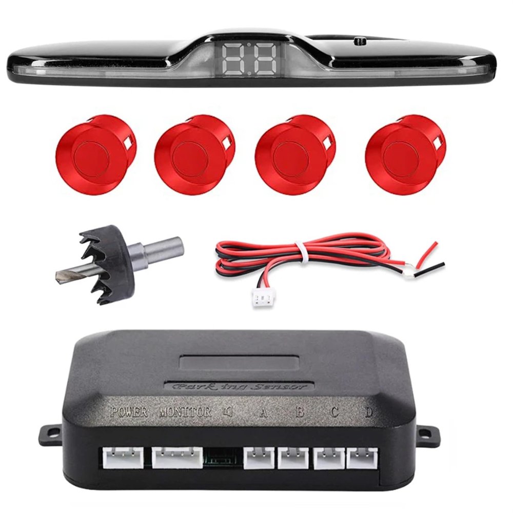 Car Parking Sensors Car Reverse Radar Kit Vehicle Parking Sensor System with 4 Parking Sensors Backup Radar with LED Distance Display Sound Warning Detection Radar