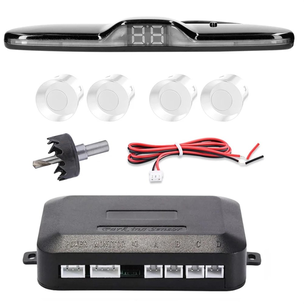 Car Parking Sensors Car Reverse Radar Kit Vehicle Parking Sensor System with 4 Parking Sensors Backup Radar with LED Distance Display Sound Warning Detection Radar