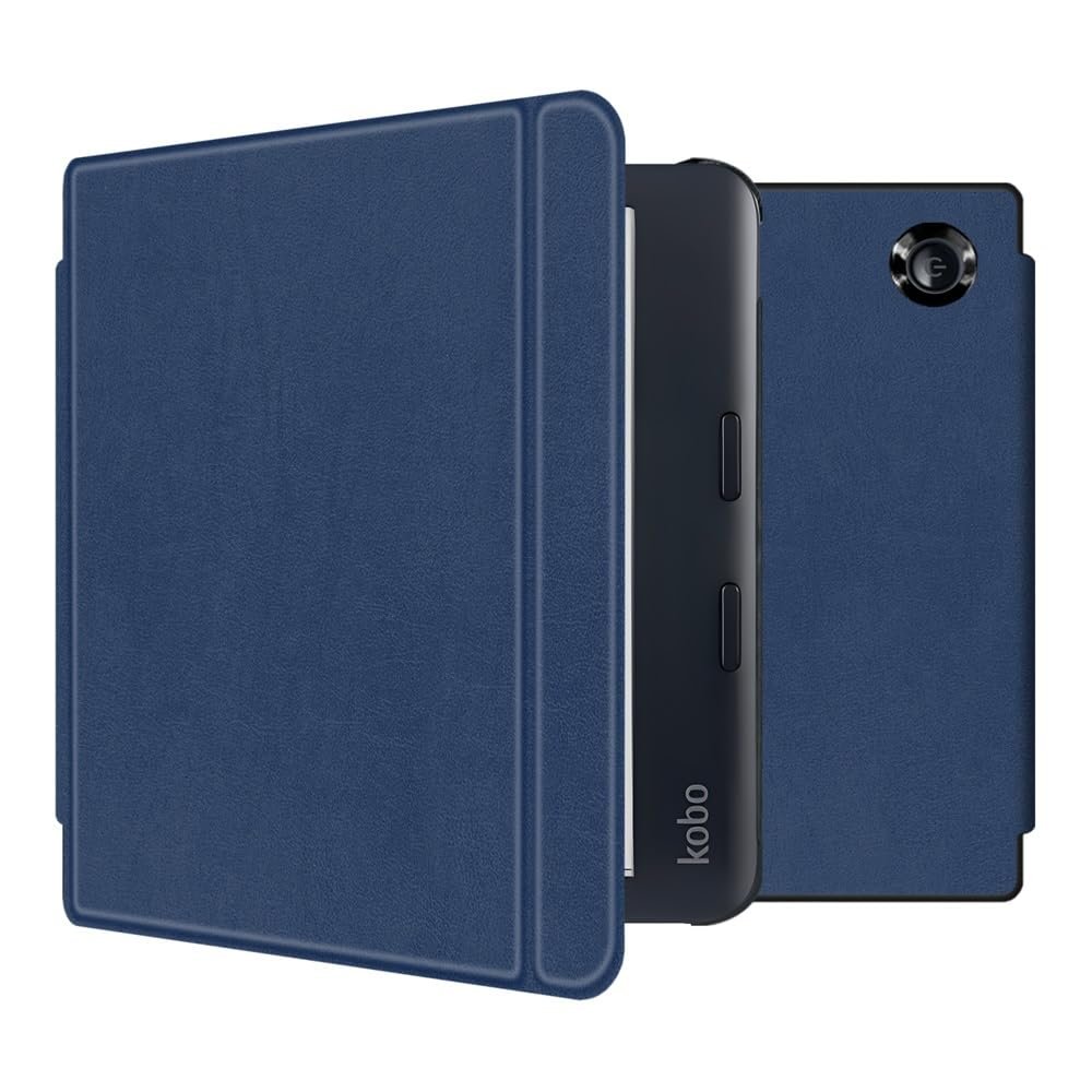 Slim Case Compatible with Kobo Libra Colour 7'' 2024 N428 E-Book Smart Protective Shell Auto Sleep Wake Cover PU Leather Case(Dark Blue)