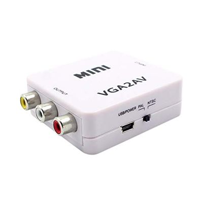 Beuiouer VGA to AV Mini Converter Scaler Adapter Support 1080P VGA2AV Converter PC to TV HD Computer to TV, white, 444833