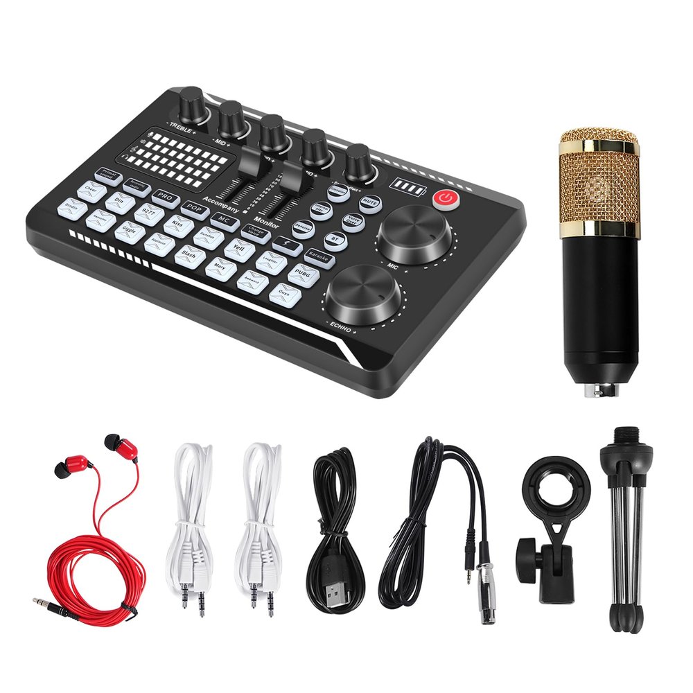 Beuiouer F998 Sound Card Kit,BM-800 Microphone Kit,with Live Sound Card,Audio Mixer Condenser PC Gaming Mic,for Streaming/Games, Black, 500262886