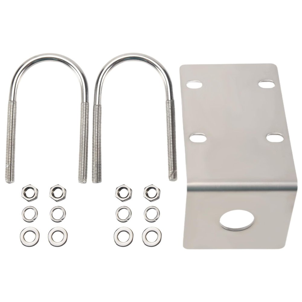 Beuiouer Stainless Steel Antenna Mount Bracket with U Style Bolts for Ham UHF VHF CB Cellular Trucker Antenna Use Accepted, Silver, 500213383