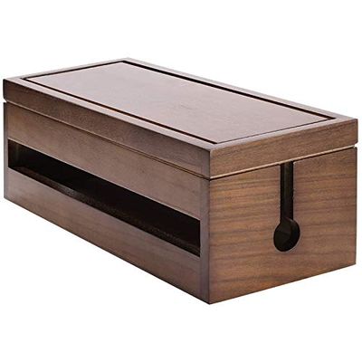 Beuiouer Cable Management Box Wooden Cord Organizer Box for Extension Cord Power Stripe Surge Protector Wire (Coffee Color)