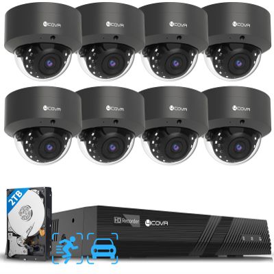 4COVR 8 Camera Security System, 8X 5MP IK10 Vandal-Proof IP67 Dome PoE IP Camera with Audio, 8 Channel NVR 2TB HDD, AI Human Vehicle Detection & IR Night Vision, 24/7 Home Recording, LY54AB5M0808