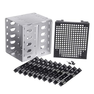 Beuiouer 5.25 Inch to 5 x 3.5 Inch SATA HDD Cage Rack Hard Drive Disk Enclosure Disk Tray Adapter, Silver & black, 500300636