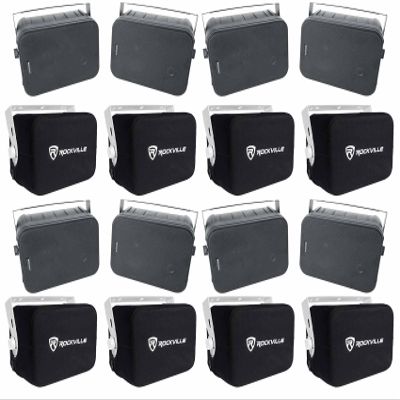 Rockville Bundle: (4) 2 HP65S-8 Black 6.5" Indoor/Outdoor Swivel Home Theater Speakers 8-ohm Bundle with (4) 2 RWBC65S Neoprene Covers (8 Items)