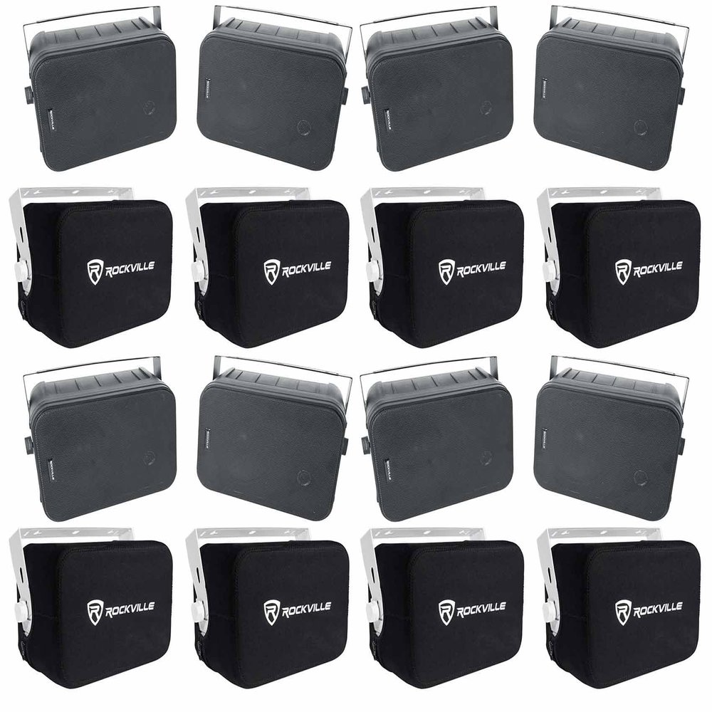 Rockville Bundle: (4) 2 HP65S-8 Black 6.5" Indoor/Outdoor Swivel Home Theater Speakers 8-ohm Bundle with (4) 2 RWBC65S Neoprene Covers (8 Items)
