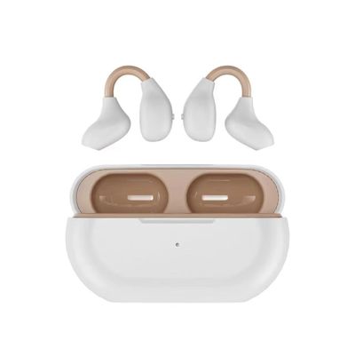 Clip on Earbuds Open Earbuds Wireless Earphones Wireless Bluetooth 5.3 Clip on Headphones Sports Earphones Open Ear Headphones Built-In Microphone With Charging Case for Running (Coffee white)