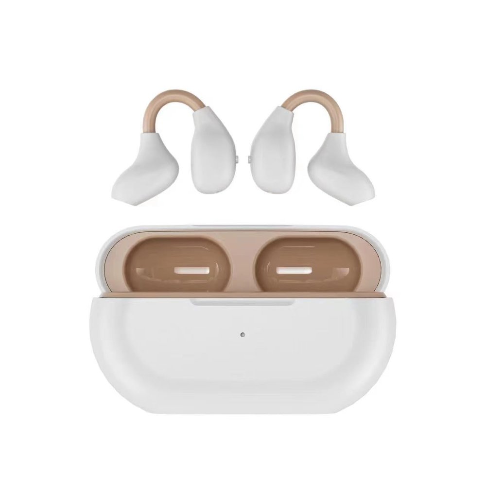 Clip on Earbuds Open Earbuds Wireless Earphones Wireless Bluetooth 5.3 Clip on Headphones Sports Earphones Open Ear Headphones Built-In Microphone With Charging Case for Running (Coffee white)
