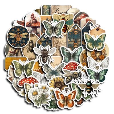 100 Pcs Vintage Insects Botany Forest Theme Vinyl Stickers