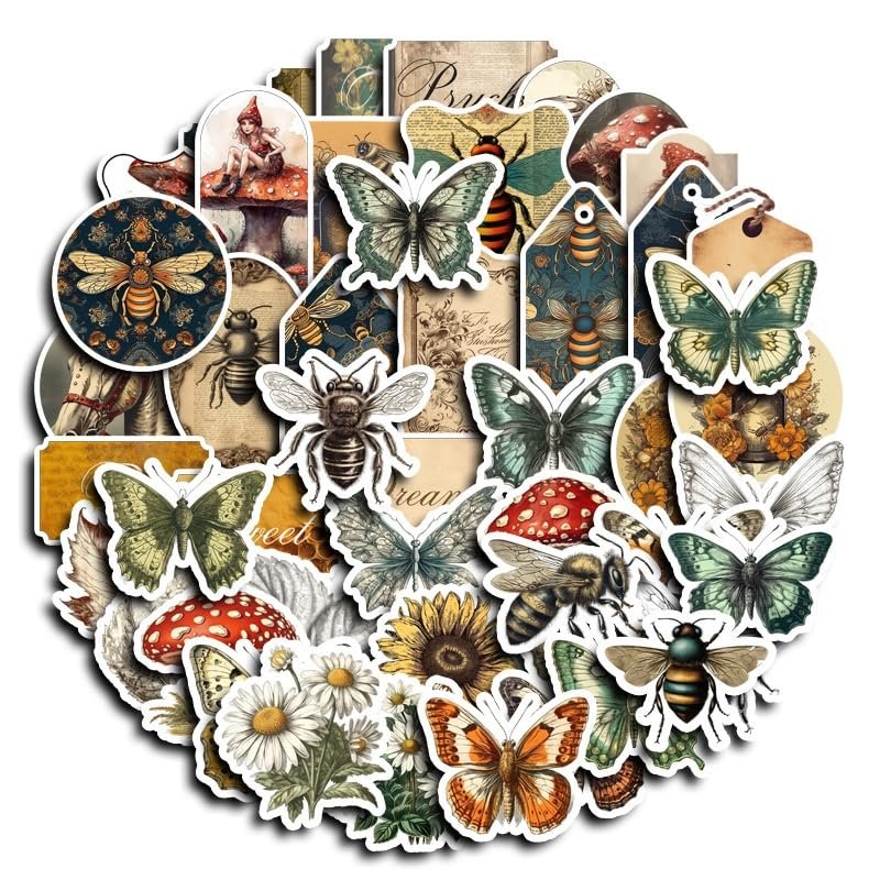 100 Pcs Vintage Insects Botany Forest Theme Vinyl Stickers