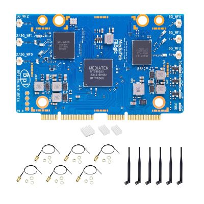 Banana Pi BPI-R4 NIC BE14 WiFi 7 Module for BPI-R4 Wireless Tri-Band WiFi Router Board OpenWRT, MediaTek MT7995AV CPU 32 bits RISC-V MCU, with 6X 2G/5G/6GHz WiFi Antenna (WiFi7 NIC Module)
