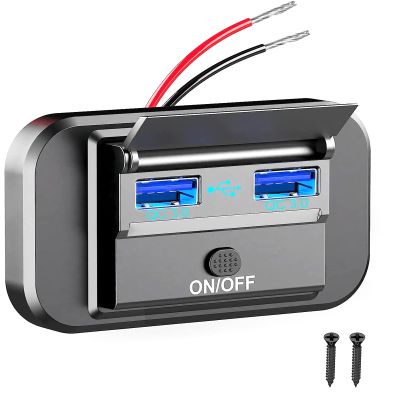 2 Slots USB Car Charger Socket, 12-24V RV USB Outlet QC3.0 Quick Charge Panel Wall Mount Power Charger Adapter for Car RV