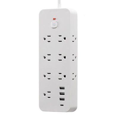 Generic 9FT extension cable, with 13 AC sockets and 3 USB ports, 1 flat interface, suitable for offices, bedrooms, and warehouses; 2 packs in black and white (9.8FT extended linewhite)