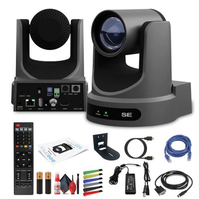 PTZOptics Move SE SDI/HDMI/USB/IP PTZ Camera with 30x Optical Zoom (Gray) (PT30X-SE-GY-G3) + Universal Wall Mount (Black) + Lens Cleaning Kit + HDMI Cable + Ethernet Cable + Color Wire Ties