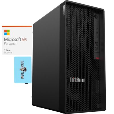 Lenovo P360 Workstation Desktop (Intel i7-12700 12-Core, 16GB DDR5 4800MHz RAM, 1TB PCIe SSD + 2TB HDD (3.5), Intel UHD 770, WiFi, Bluetooth, Win 10 Home) with MS 365 Personal, Dockztorm Hub