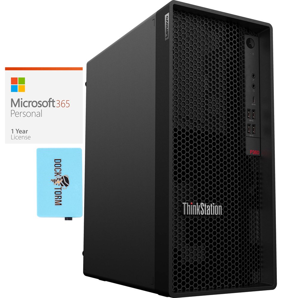 Lenovo P360 Workstation Desktop (Intel i7-12700 12-Core, 16GB DDR5 4800MHz RAM, 1TB PCIe SSD + 2TB HDD (3.5), Intel UHD 770, WiFi, Bluetooth, Win 10 Home) with MS 365 Personal, Dockztorm Hub