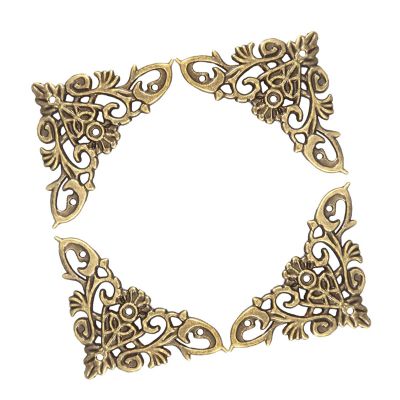 Akozon 12PCS Antique Hollow Shape Book Corner Decor, Scrapbook Album Protector Wooden Jewelry Box Corner Decorations, and Attractive Design. (L)