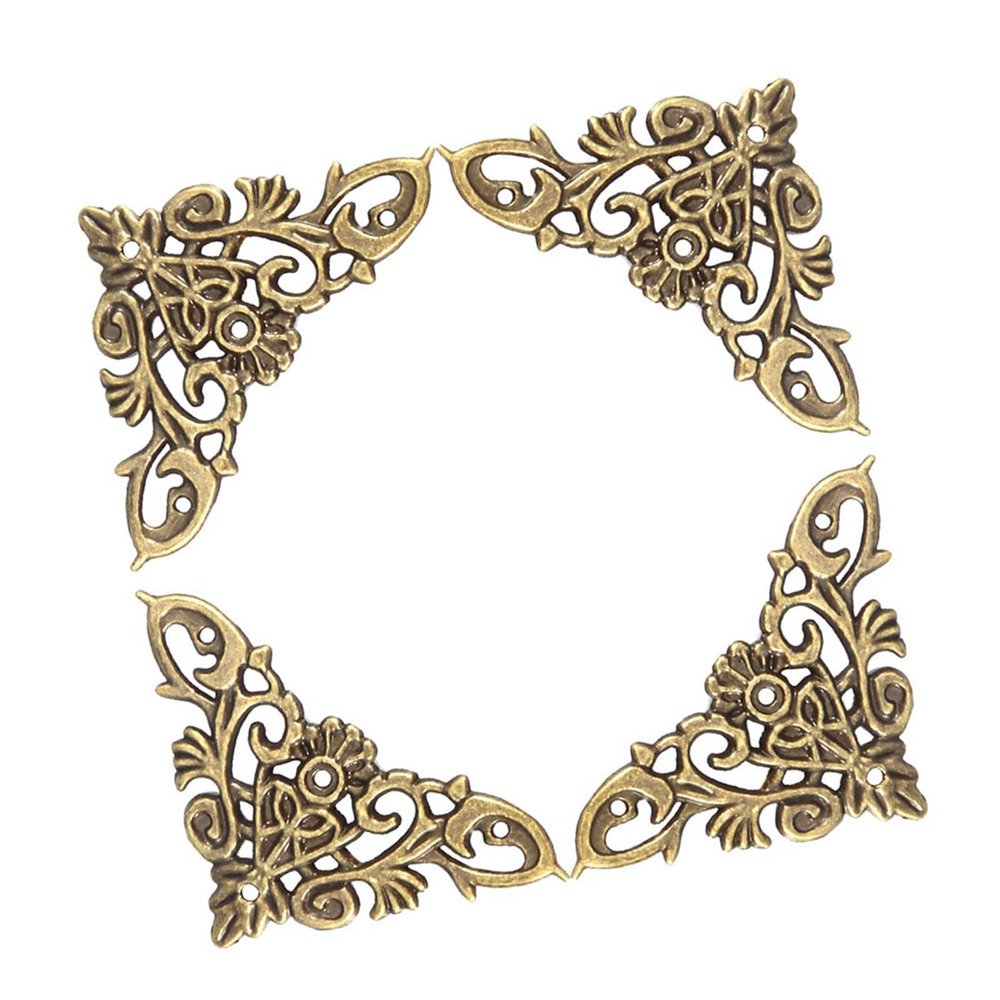 Akozon 12PCS Antique Hollow Shape Book Corner Decor, Scrapbook Album Protector Wooden Jewelry Box Corner Decorations, and Attractive Design. (L)