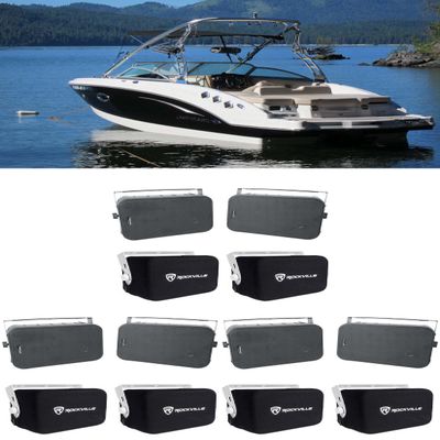 Rockville Bundle: (3) Pair HP65S Black 6.5" 250w Marine Box Speakers Bundle with (3) RWBC65S Neoprene Covers (6 Items)