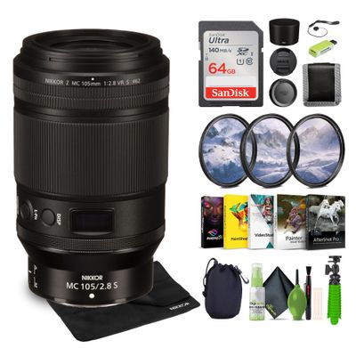 Nikon NIKKOR Z MC 105mm f/2.8 VR S Professional Macro Lens Z + Lens Pouch + Cleaning Kit + Memory Card Wallet + Ultra 64GB Memory Card + Photo Editing Software + Lens Cap + More (Renewed)