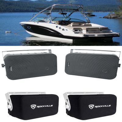 Rockville Bundle: (1) Pair HP65S Black 6.5" 250w Marine Box Speakers Bundle with (1) RWBC65S Neoprene Covers (2 Items)