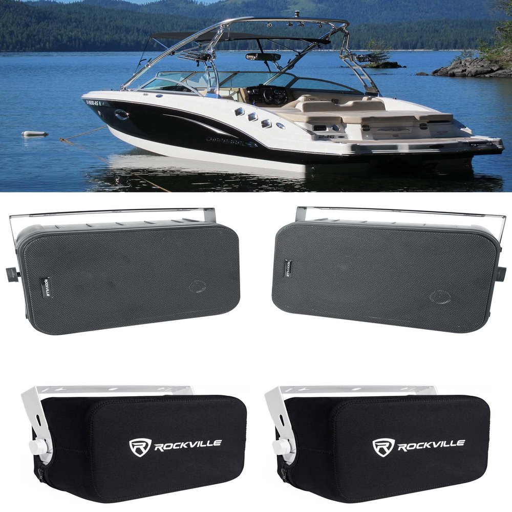 Rockville Bundle: (1) Pair HP65S Black 6.5" 250w Marine Box Speakers Bundle with (1) RWBC65S Neoprene Covers (2 Items)