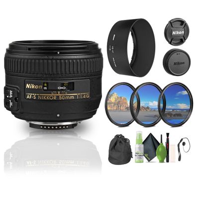 Nikon AF-S NIKKOR 50mm f/1.4G Auto Focus Lens + Cleaning Kit + 3 Piece Filter Kit + Lens Cap