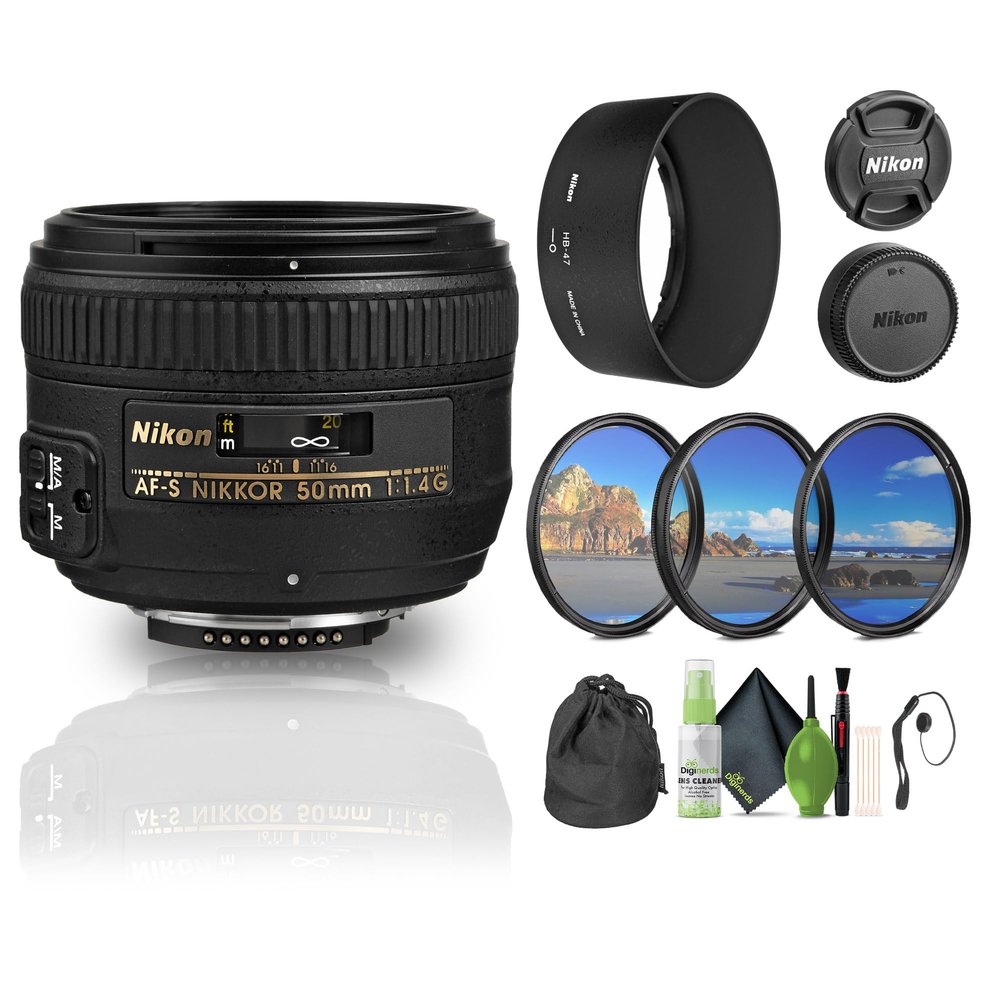 Nikon AF-S NIKKOR 50mm f/1.4G Auto Focus Lens + Cleaning Kit + 3 Piece Filter Kit + Lens Cap