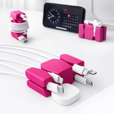 CordBrick Steel Weighted Cord Holder, Cord Wrap, Phone Accessory, Stocking Stuffer for Men, Adults, College Students. Nightstand, Desk Travel Organizer. Silicone. 4pk Pink