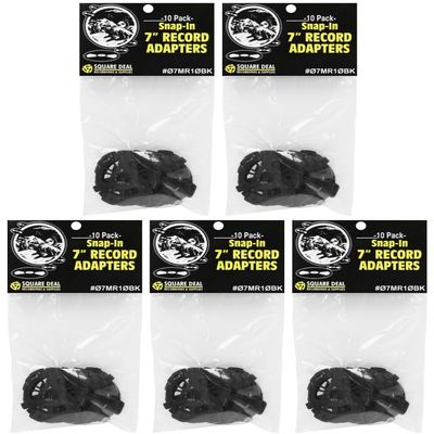 (50) Flat Black Plastic Record Adapters - Snap in Inserts to Make 7" 45rpm Records Fit on Standard Record Players - 5 packs of 10#07MR10BK
