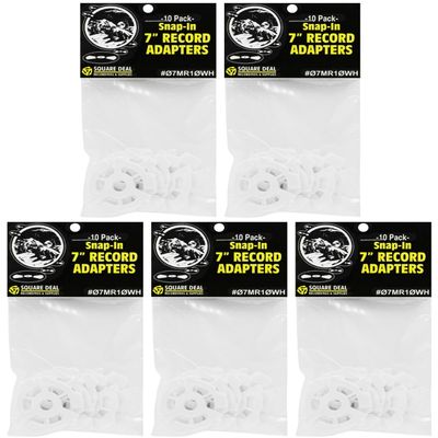 (50) Flat White Plastic Record Adapters - Snap in Inserts to Make 7" 45rpm Records Fit on Standard Record Players - 5 packs of 10#07MR10WH