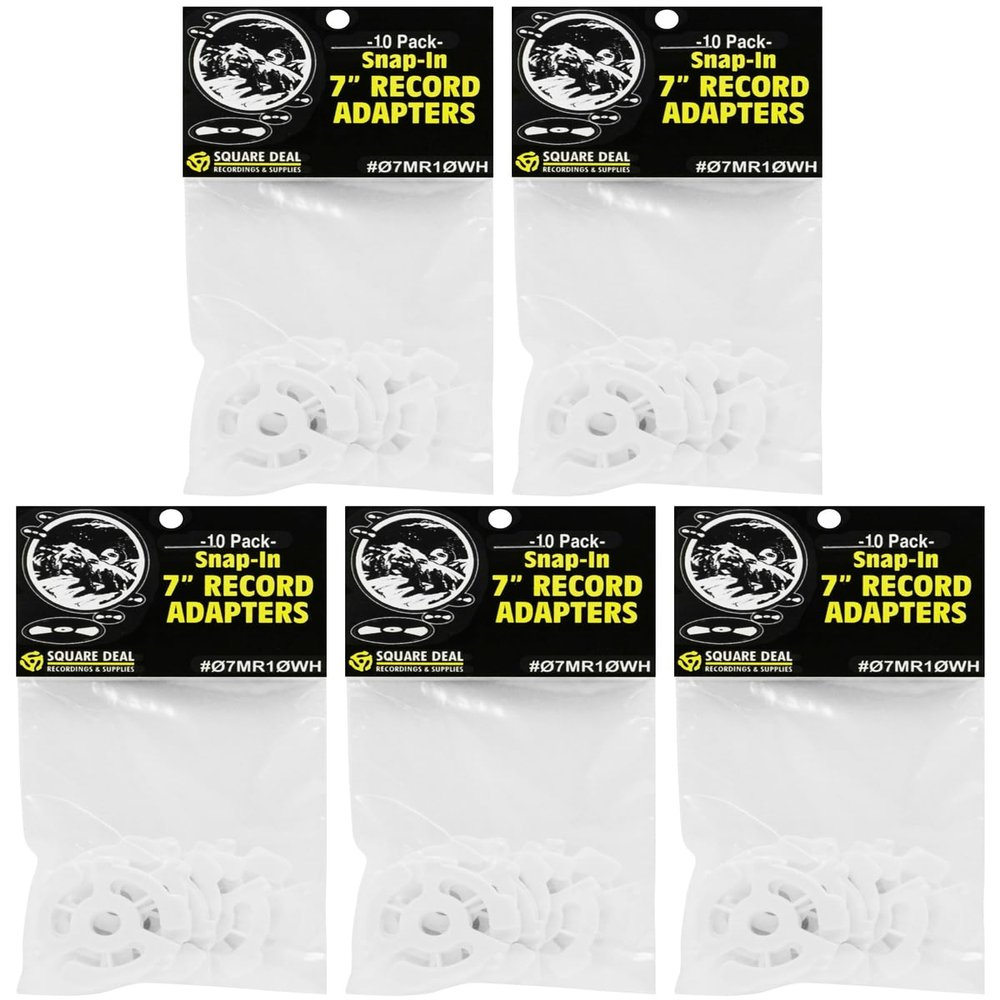(50) Flat White Plastic Record Adapters - Snap in Inserts to Make 7" 45rpm Records Fit on Standard Record Players - 5 packs of 10#07MR10WH