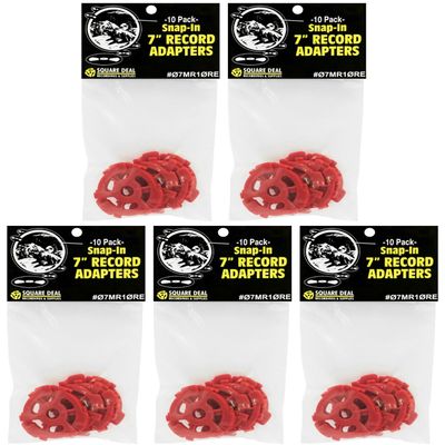 (50) Flat Red Plastic Record Adapters - Snap in Inserts to Make 7" 45rpm Records Fit on Standard Record Players - 5 packs of 10#07MR10RE