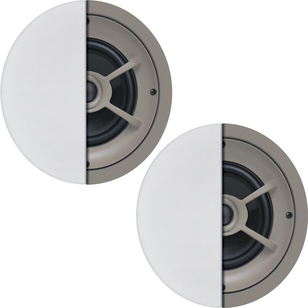 Proficient Audio PAS11626 Protege Series C626 Ceiling Speakers, Sold in Pairs; 6.5" Graphite Woofer; 1" Pivoting Silk-Dome Tweeter; Thin-Bezel Grilles Held by Neo Magnets; 8-ohm Impedance; 100W