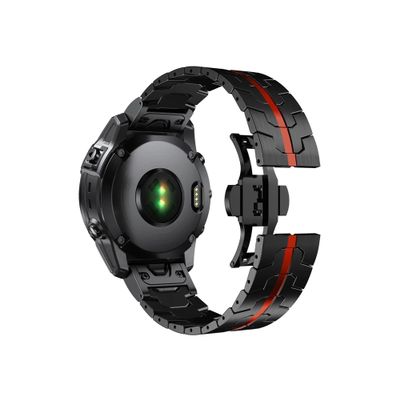 26 22mm Quick fit Stainless Steel Strap fit For Garmin/Fenix 6/6X/6XPro/7/7X/5XPlus/3 Metal Release Watch Band fit For Forerunner945 935(Black Red,26mm)