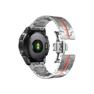 26 22mm Quick fit Stainless Steel Strap fit For Garmin/Fenix 6/6X/6XPro/7/7X/5XPlus/3 Metal Release Watch Band fit For Forerunner945 935(Silver Red,22mm)
