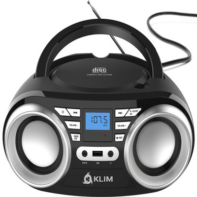 KLIM B3 Portable CD Player Boombox with FM Radio, Bluetooth, USB, AUX, and FM Radio Dual Speakers, EQ Sound Effects, 20 Preset Stations, Compact and Lightweight