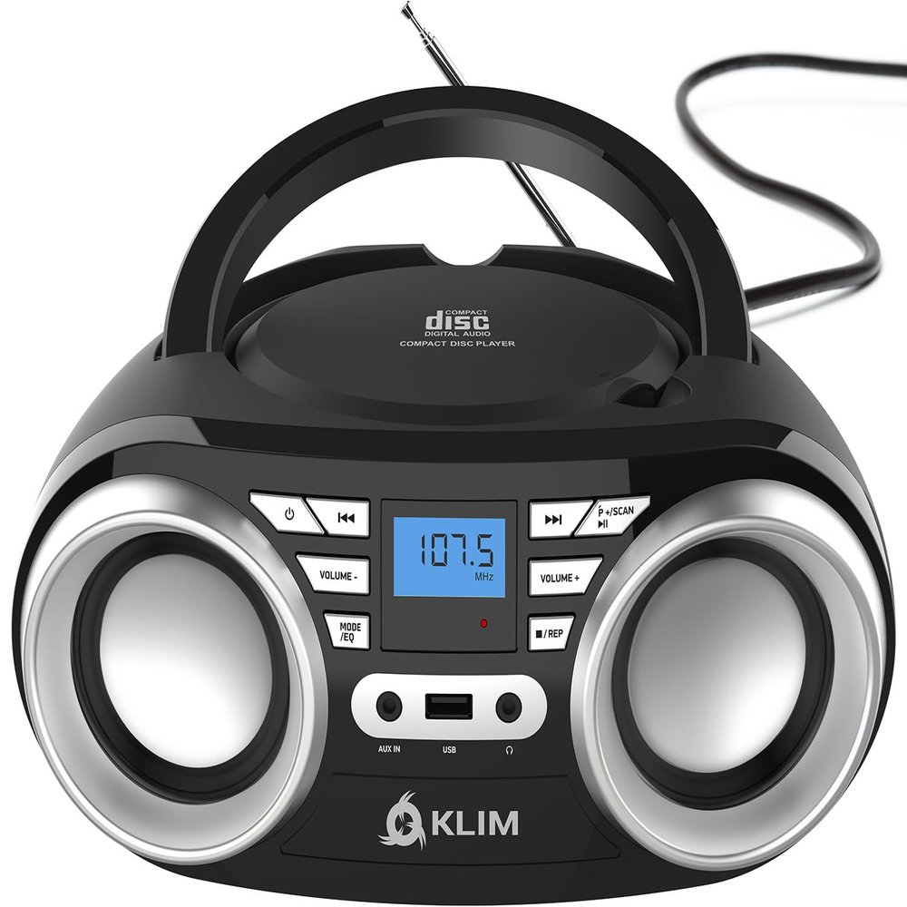 KLIM B3 Portable CD Player Boombox with FM Radio, Bluetooth, USB, AUX, and FM Radio Dual Speakers, EQ Sound Effects, 20 Preset Stations, Compact and Lightweight