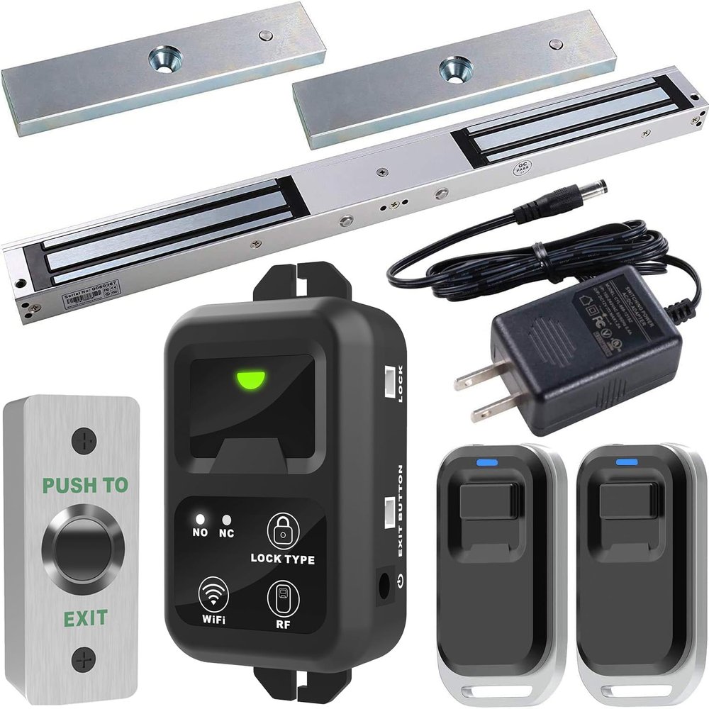 UHPPOTE 2.4GHz WiFi Indoor 600lb Electromagnetic Double Door Lock Kit with Remote and Smartphone app Control