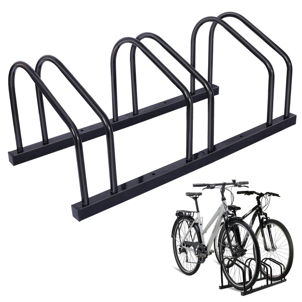 Donext Floor Bike Rack, Bike Parking Stand for up to 3 Bicycles, Outdoor Bicycles Rack for Yard & Garage Storage, Stable & Secure Bicycle Stand Up to 28", Holding Plates & Custom Spacing, Black