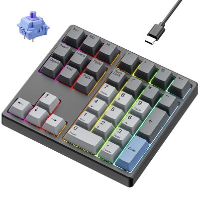 Kisnt MF34 Wired Mechanical Number Pad, QMK/VIA Programmable, 34 Keys Hot Swappable Numpad, Custom RGB Backlit with PBT Keycaps for Laptop, MacBook, PC Desktop, Compact Keyboards(Black, Linear Switch)
