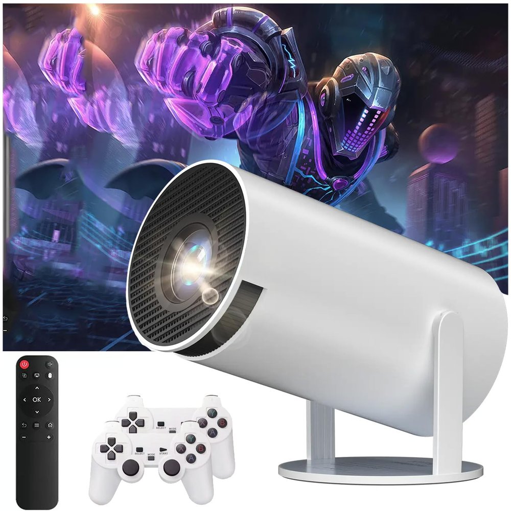 [270Adjustable Stand] Smart Mini Projector with WiFi 6 and Bluetooth, Auto Keystone Outdoor Movie Projector 1080P HD 200 ANSI Support,Portable Home Projector for TV/Laptop/USB