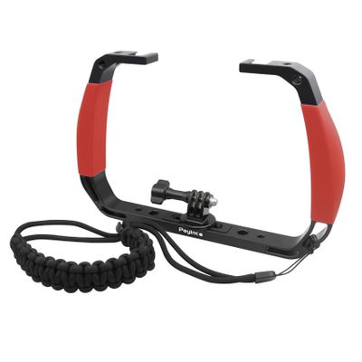 Poyinco JN-092R Underwater Diving Gear, Dual Cold Shoe Mount, Wrist Strap - Compatible with GoPro Hero 8 9 10 11 12 Hero DJI Osmo Action Black Aluminum Body U Handle (Red)