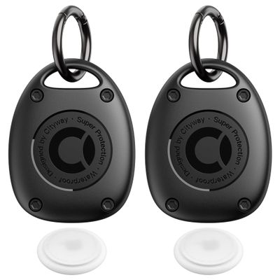 (2 Pack) for AirTag Keychain Holder Case | IPX8 Waterproof, Ultra-Compact | Portable for Air Tag Holder Cover for Dog Collar, Backpack, Keys, Luggage - Black