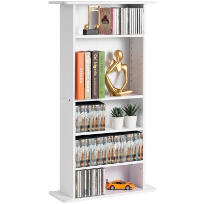 VEVOR Media Storage Cabinet, 5-Layer DVD Shelf, Adjustable CD Shelves, Protects & Organizes Music, Movie, Video Games or Memorabilia Collections, White